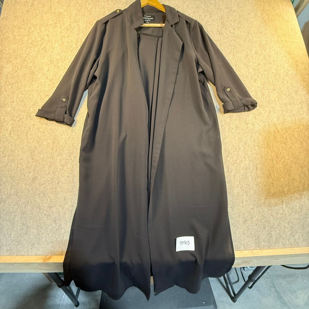 Haute Monde Black Duster Cardigan Jacket Roll Tab Sleeve Open Front Women Medium